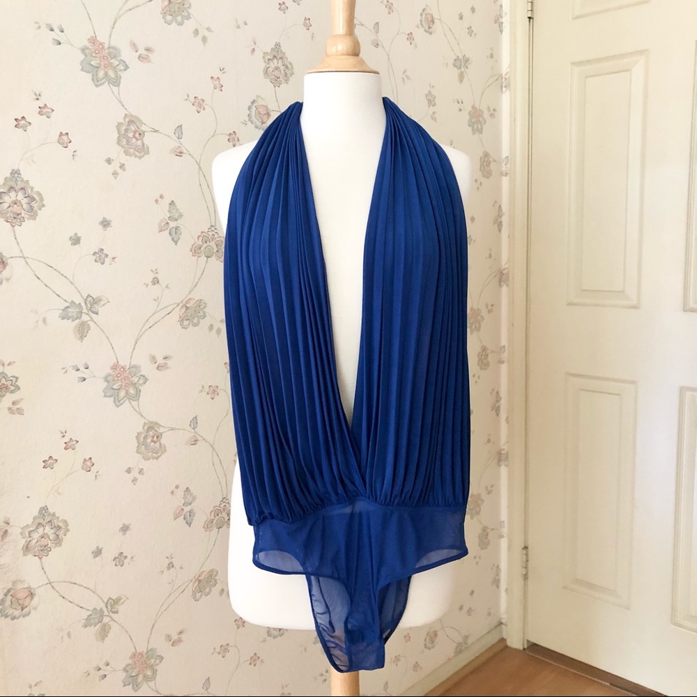 Backless Blue Leotard w/Plunging Neckline